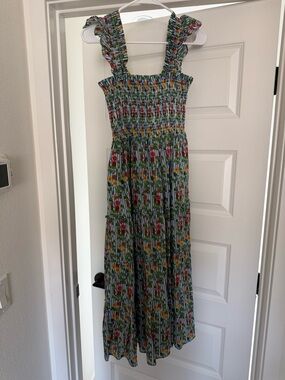 Hill House The Ellie Nap Dress Geranium Floral Stripe Midi Size Medium M RARE